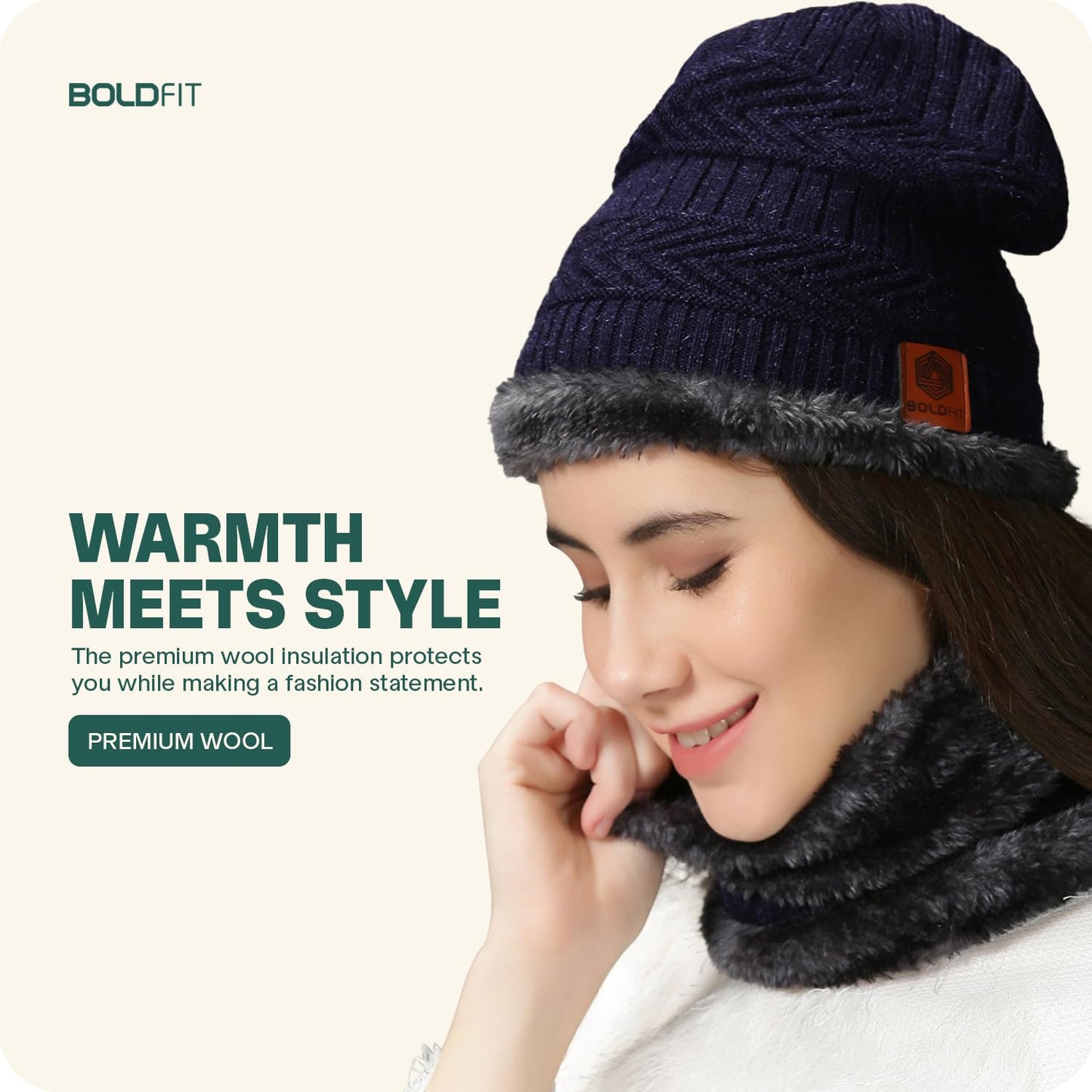 Unisex Winter Knit Beanie Cap Hat Neck Warmer Scarf with Woolen Gloves Set - Free Size, Black